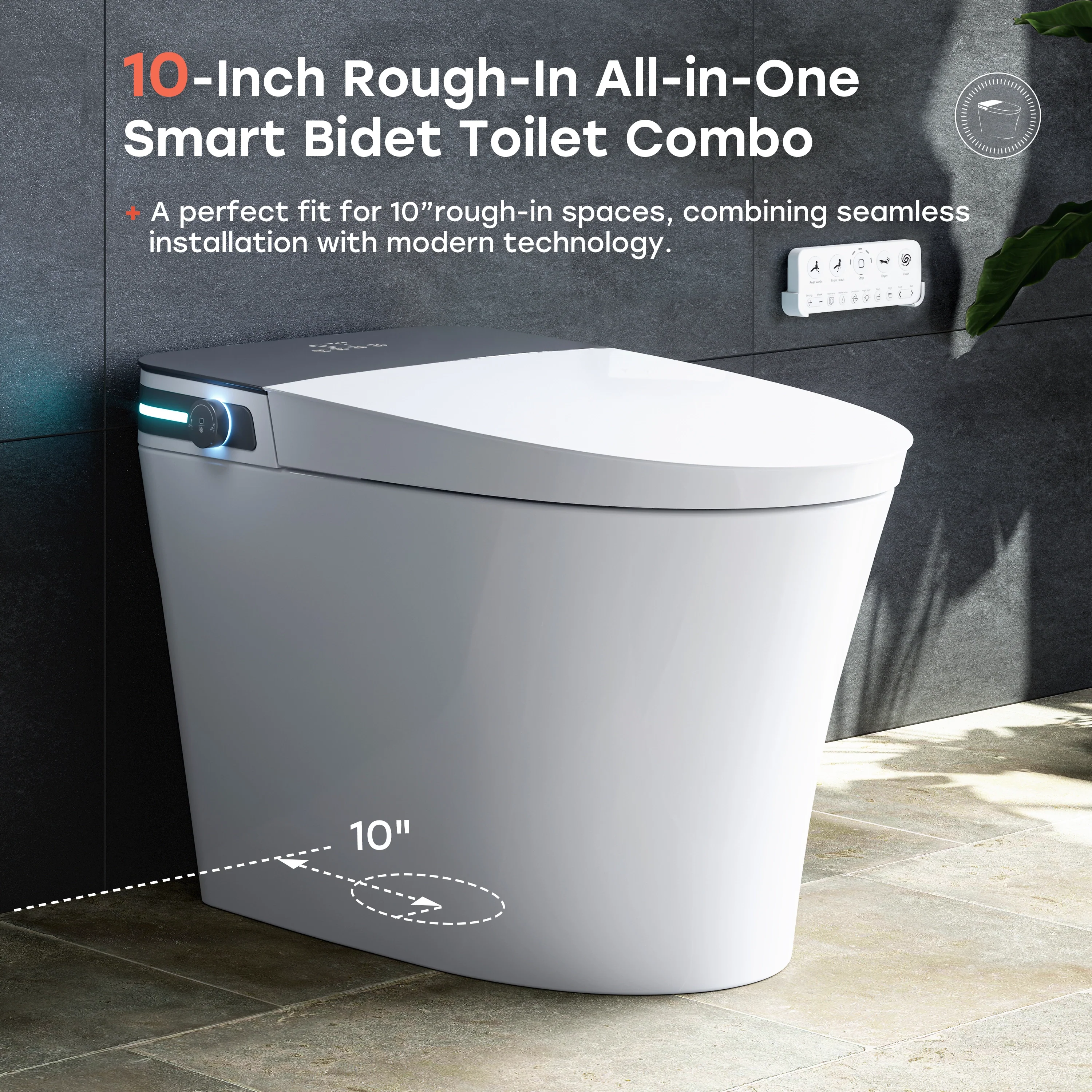 10 Inch Rough In Toilet with Bidet and Dryer for Power Outage Model T37D - Image 3