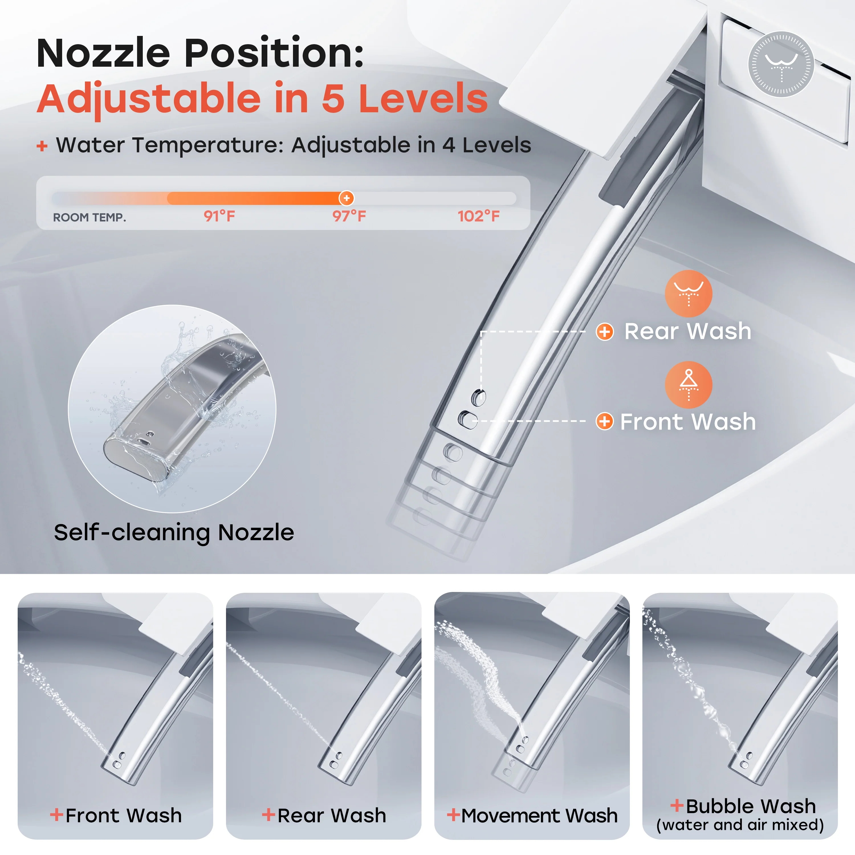 10 Inch Rough In Toilet with Bidet and Dryer for Power Outage Model T37D - Image 5