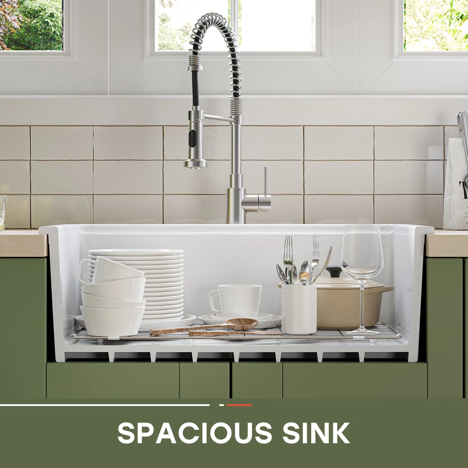 30 Inch Top Mount Kitchen Sink with Drainboard – Creamic Single Bowl - Image 11