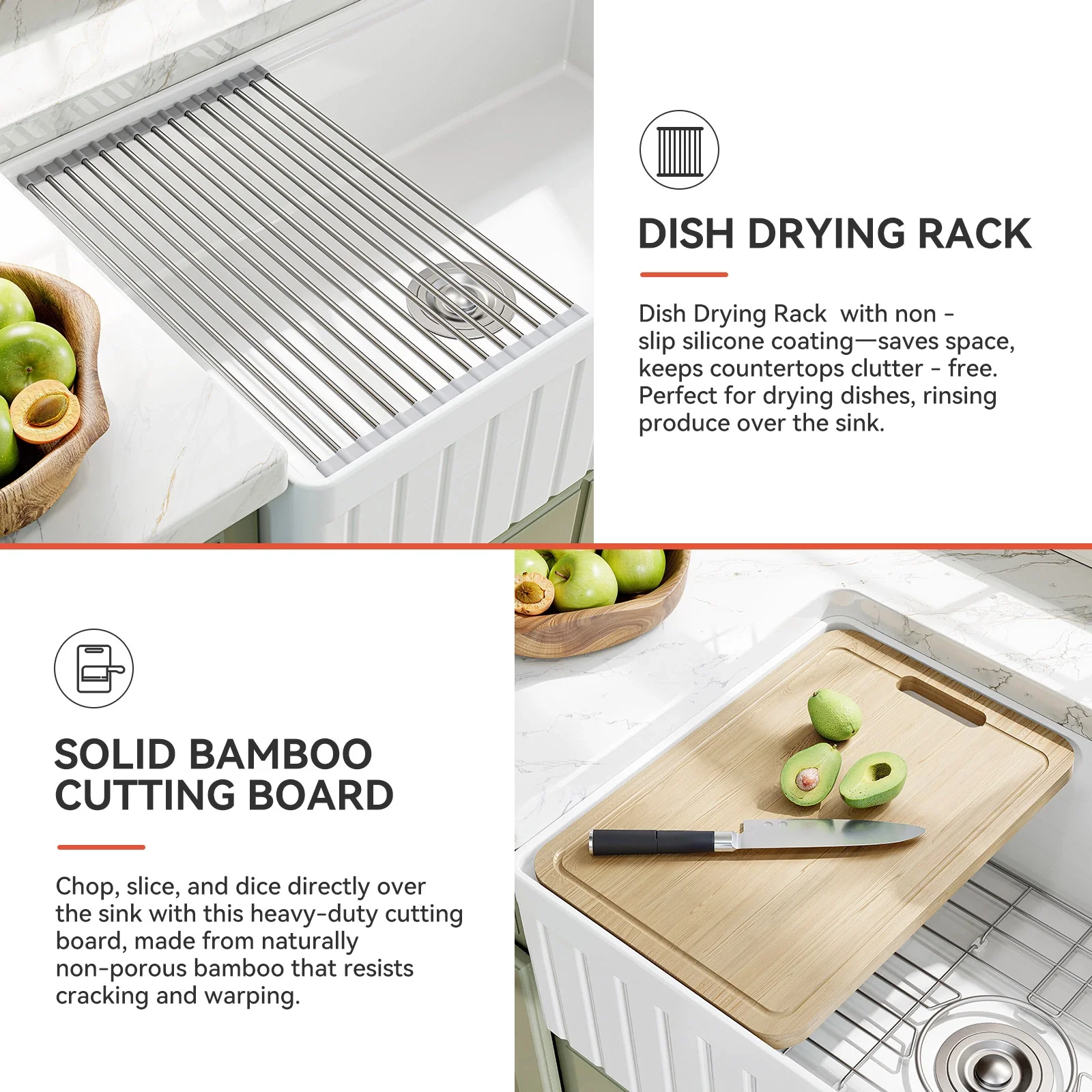 33 Inch Undermount Workstation Kitchen Sink with Grid - Image 4