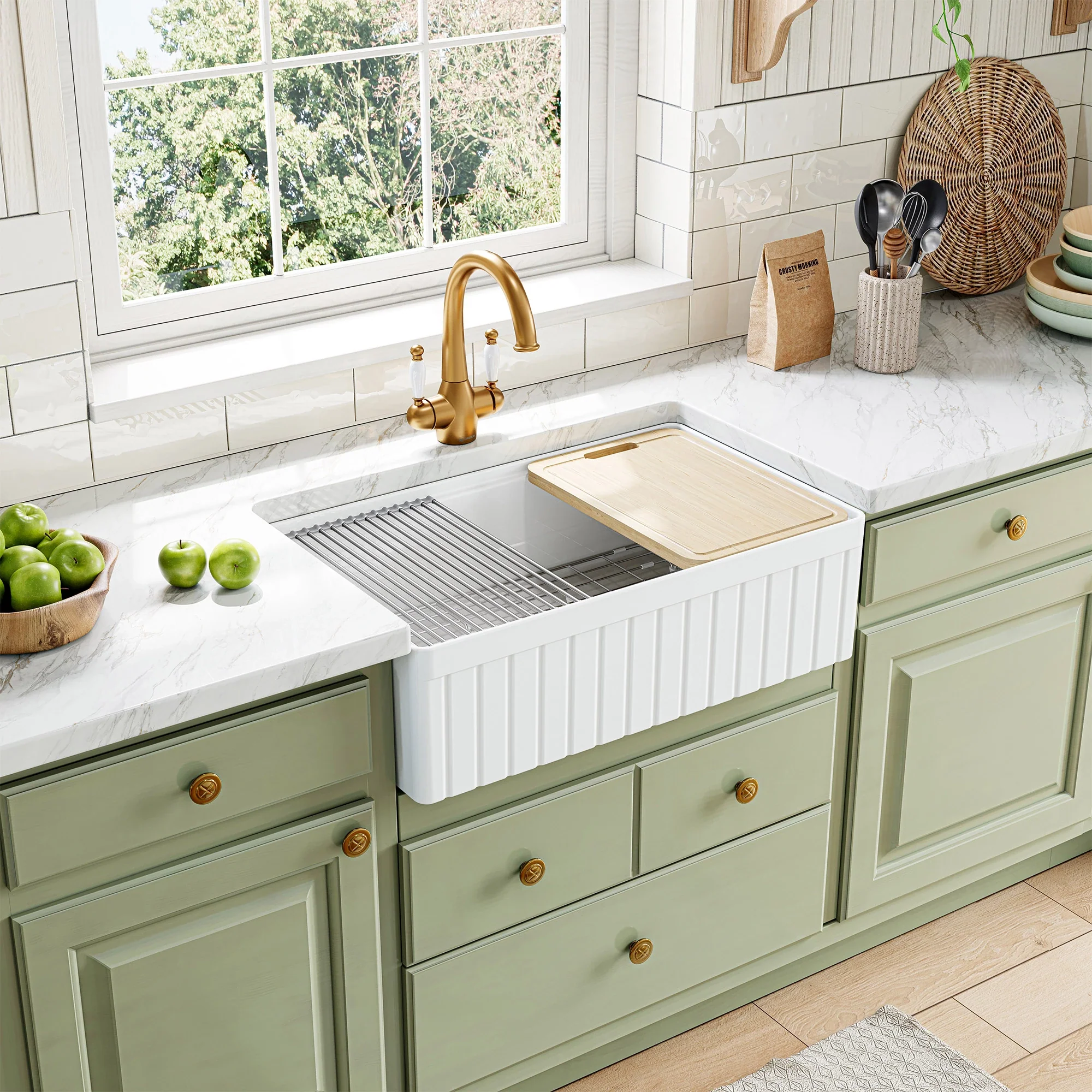 33 Inch Undermount Workstation Kitchen Sink with Grid - Image 6