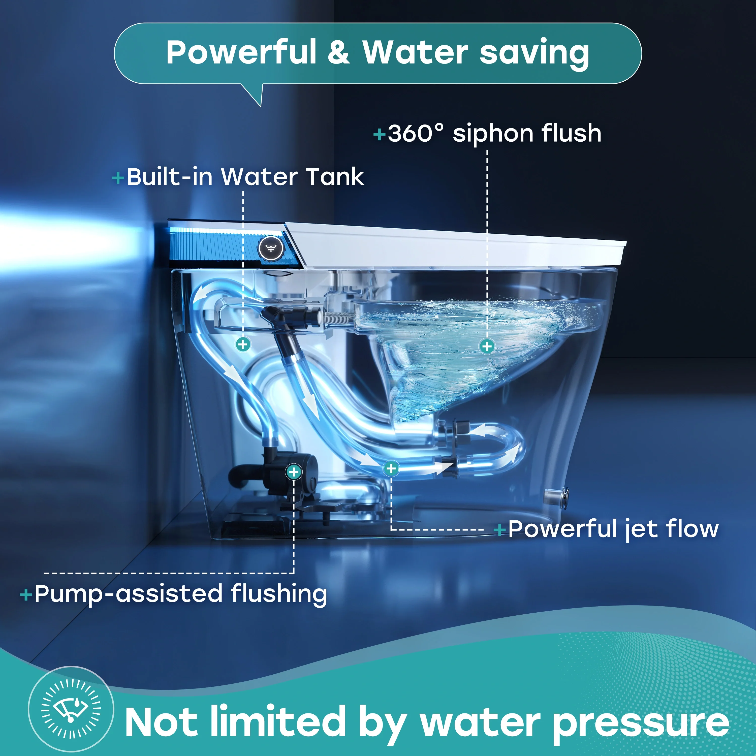 Bidet Combo Toilet with Mood Light for 12 Inch Rough In Model T38 - Image 4