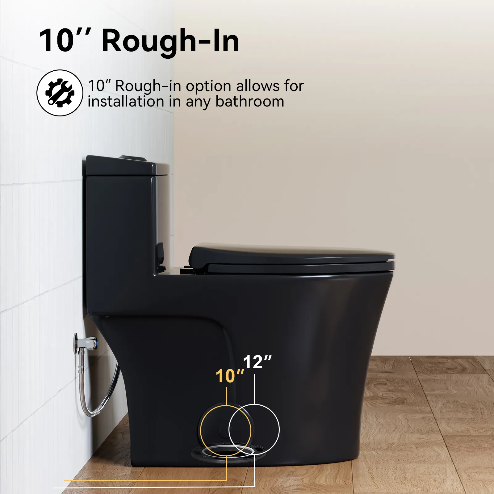 HOROW 10 Inch Rough In Toilet Black One Piece Toilet Model T0338B-10 - Image 3