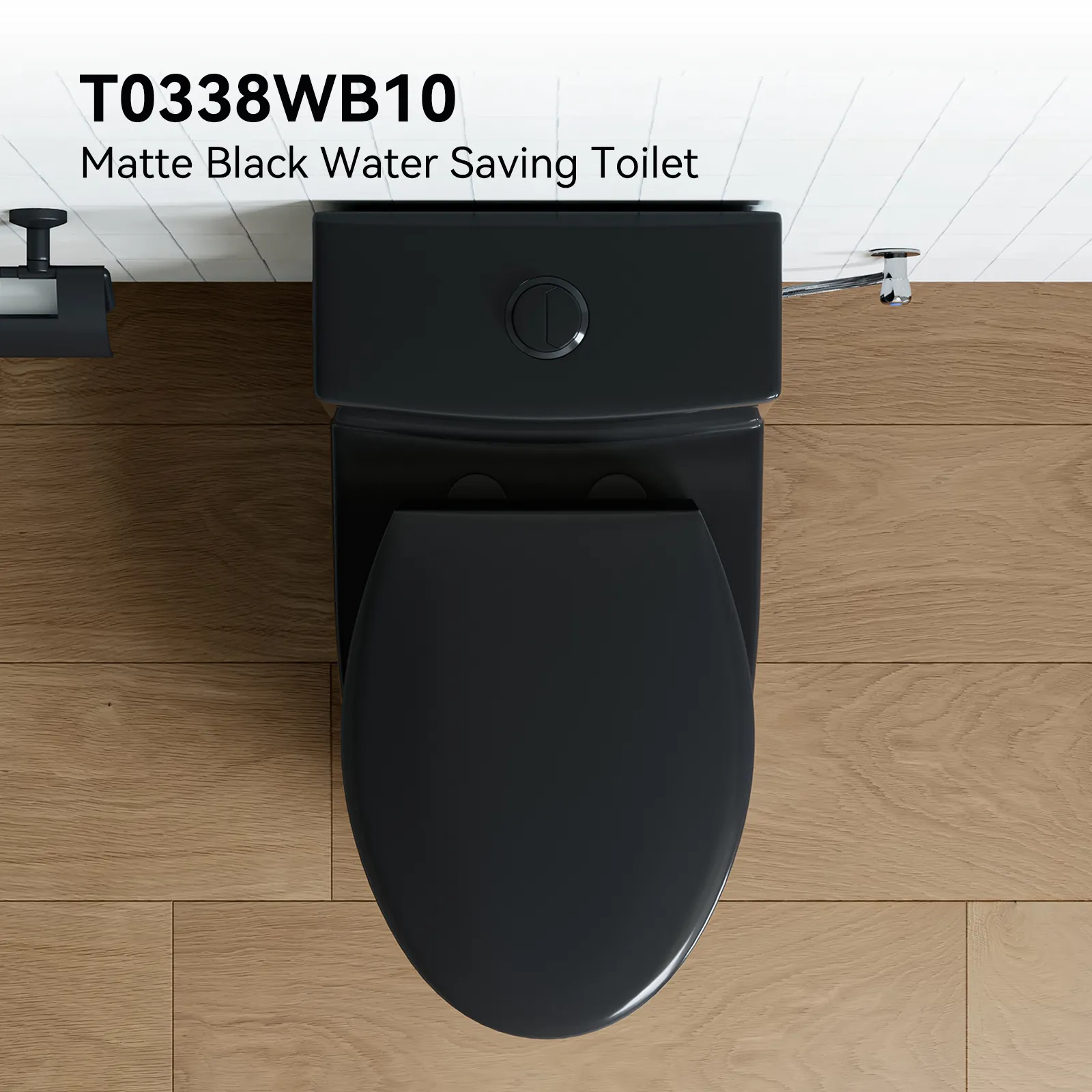HOROW 10 Inch Rough In Toilet Black One Piece Toilet Model T0338B-10 - Image 5