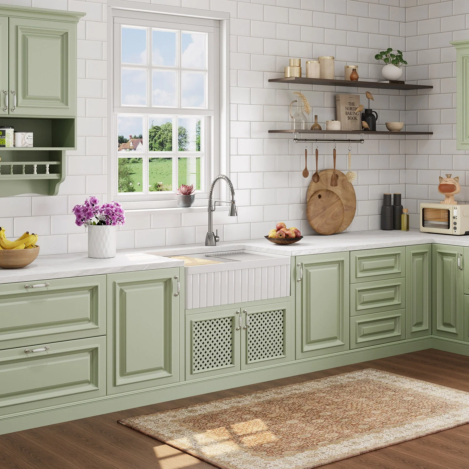 HOROW 33" Double Bowl Ceramic Kitchen Sink with Drainboard - Image 11