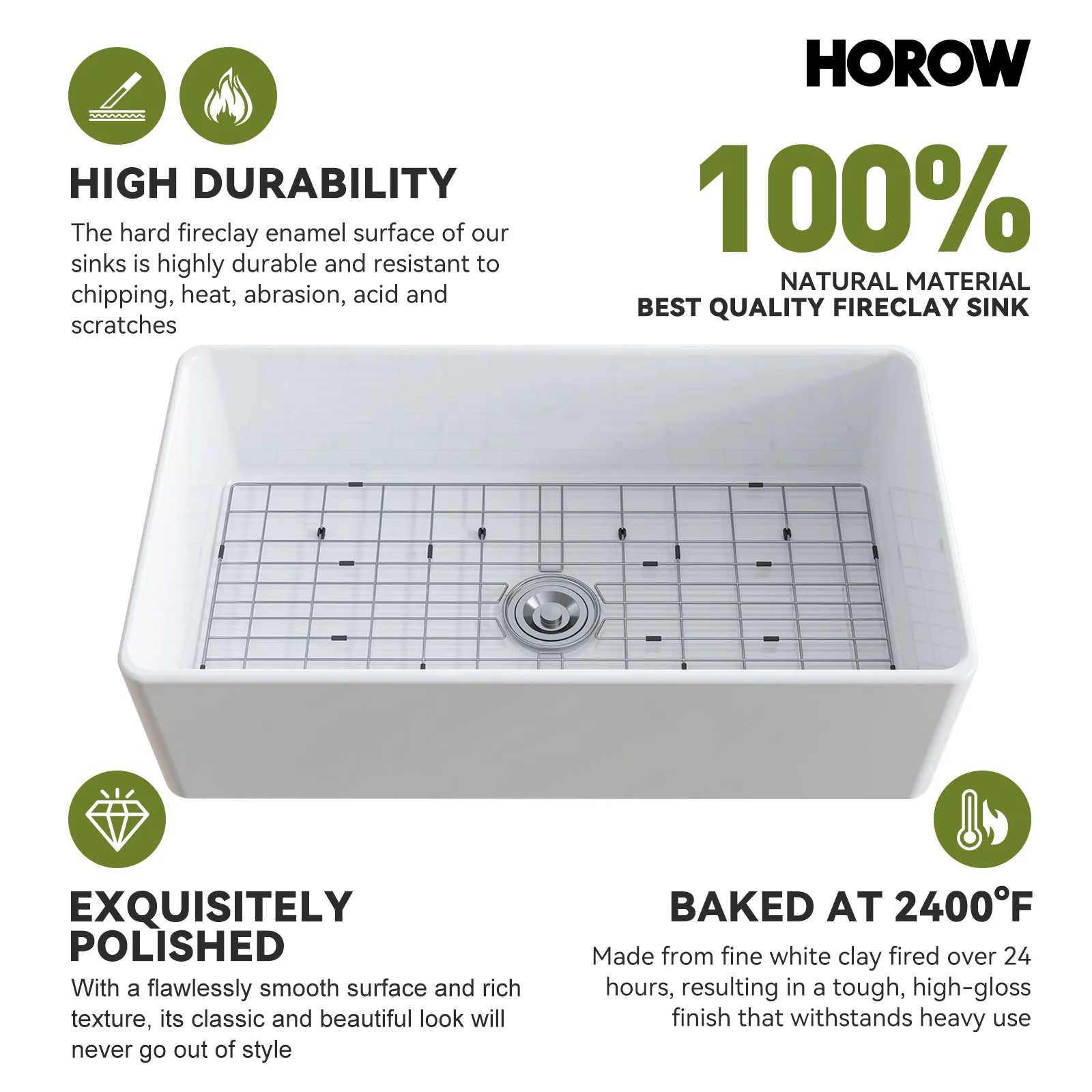 HOROW 36 Inch Kitchen Sink White Undermount Sink Model S3620W - Image 5