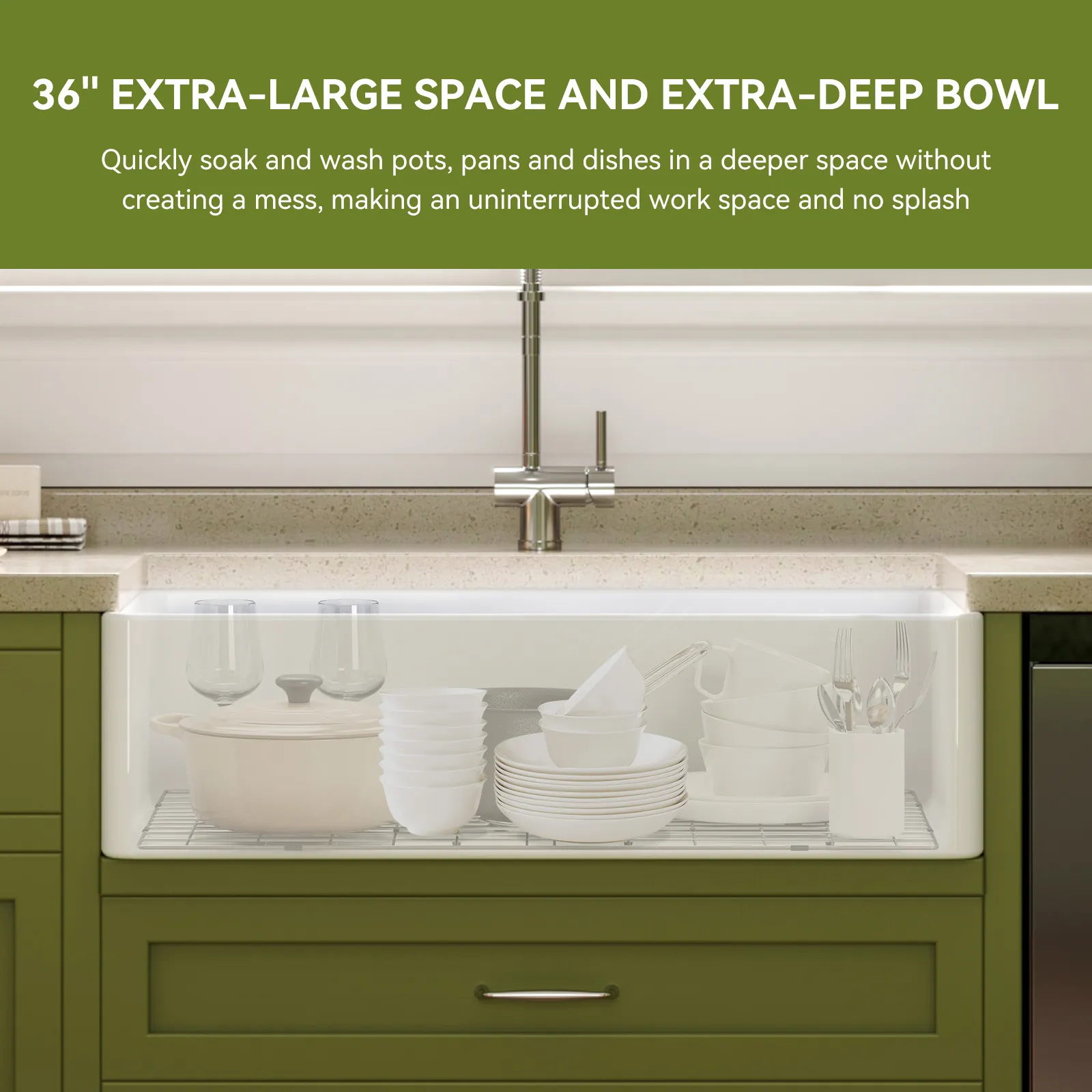 HOROW 36 Inch Kitchen Sink White Undermount Sink Model S3620W - Image 6