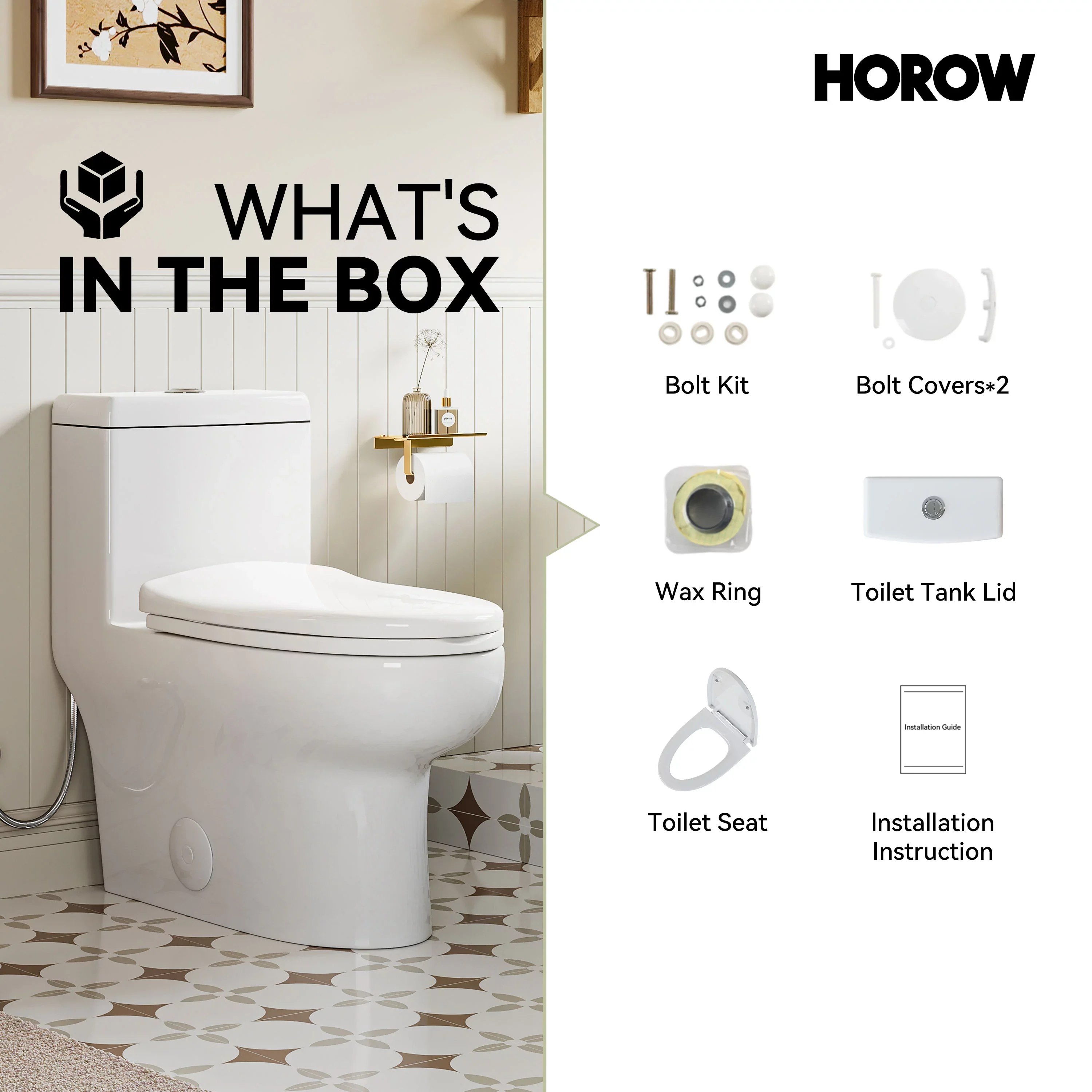 HOROW 76D-10 One-Piece Toilet – 10 Inch Rough-In with Dual Flush - Image 10