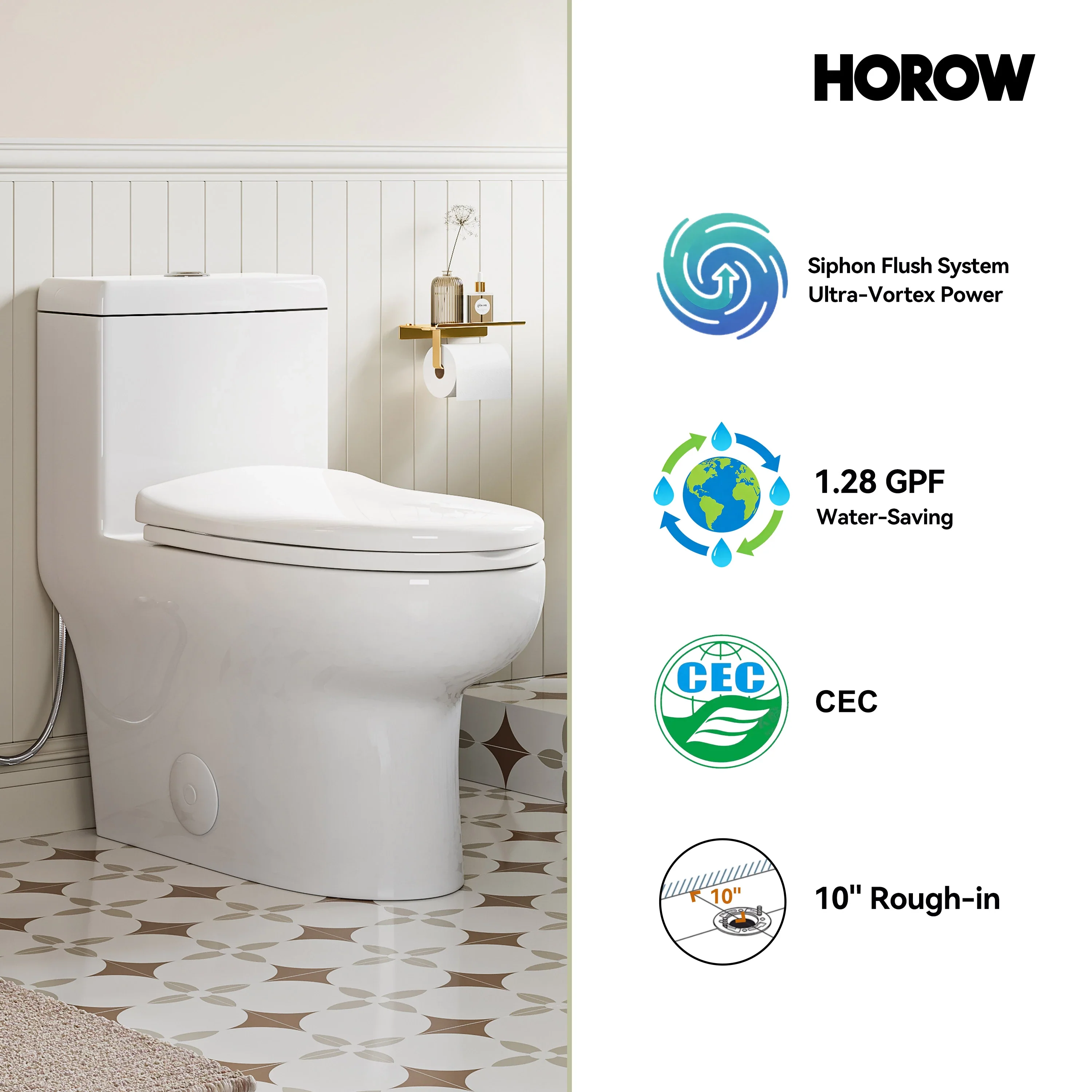 HOROW 76D-10 One-Piece Toilet – 10 Inch Rough-In with Dual Flush - Image 6