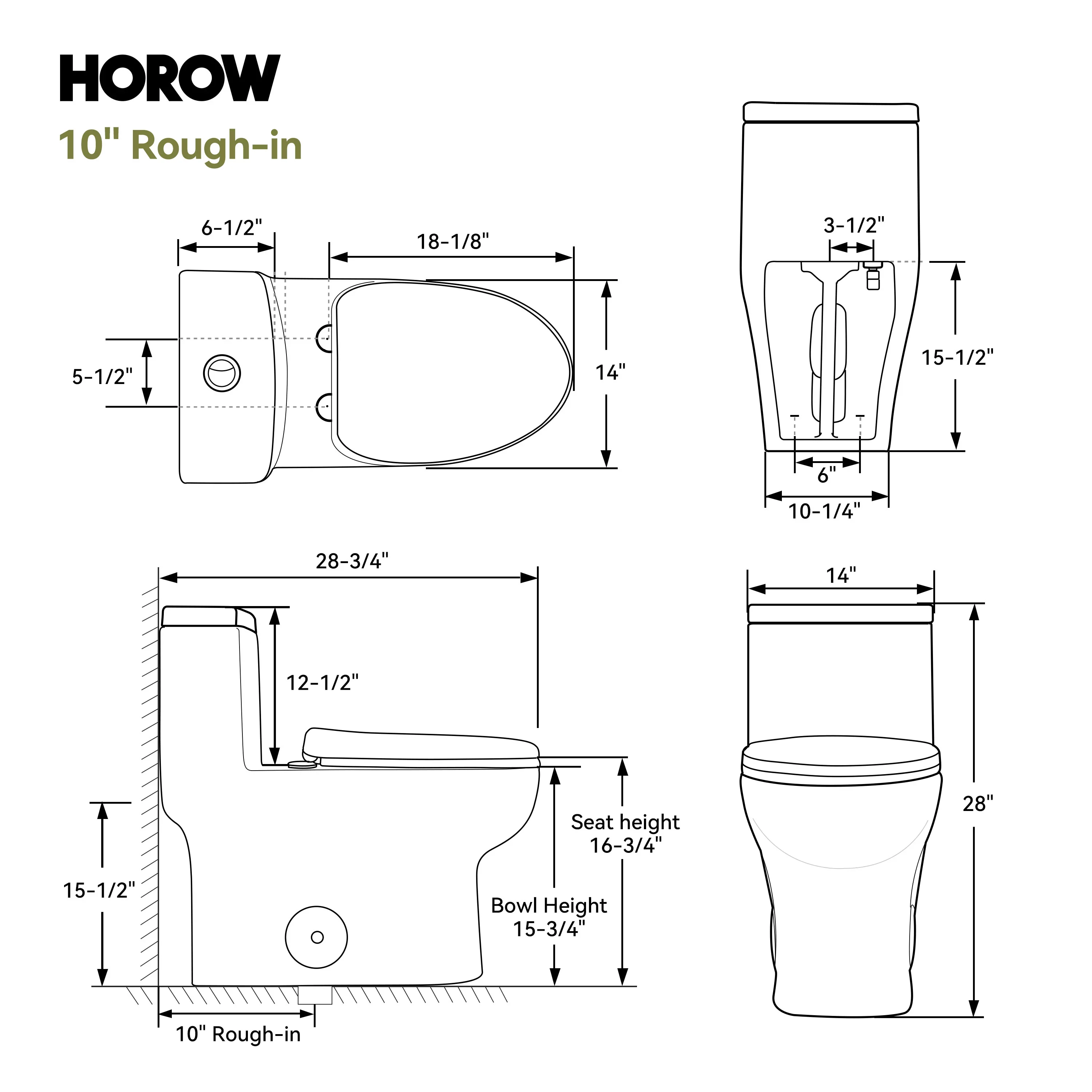 HOROW 76D-10 One-Piece Toilet – 10 Inch Rough-In with Dual Flush - Image 9