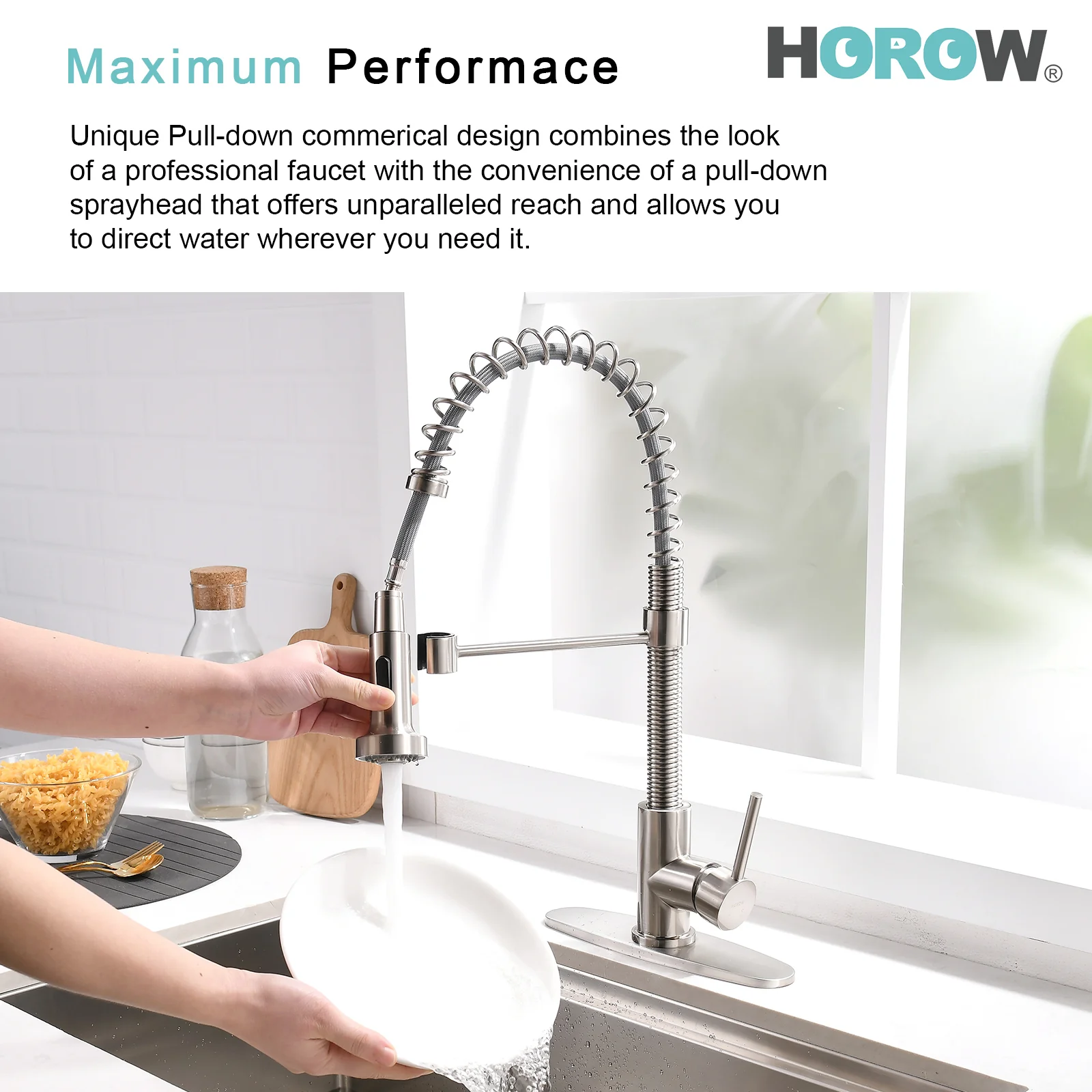 HOROW Best Kitchen Faucet With Pull Down Sprayer Model HR-KF0229B - Image 10