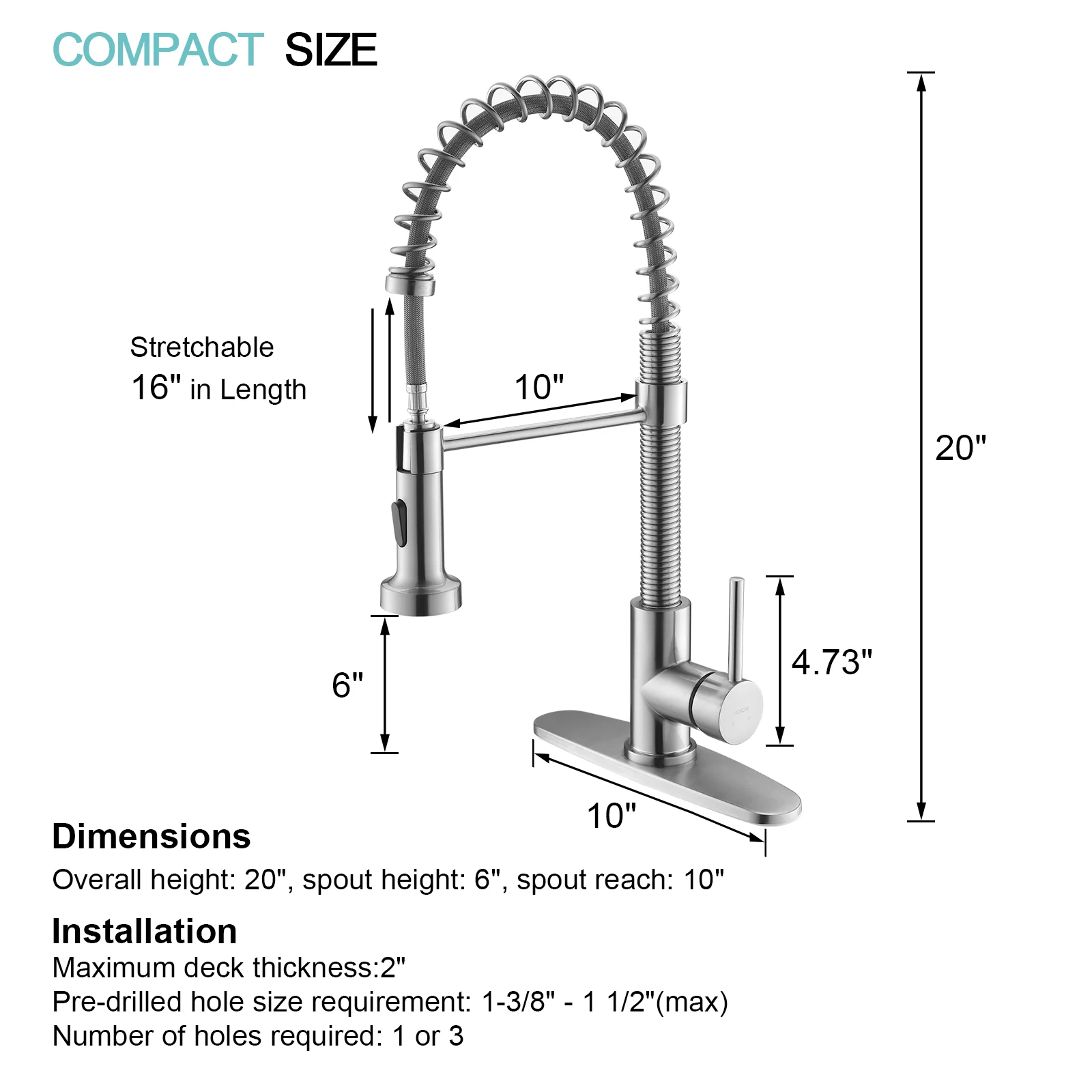 HOROW Best Kitchen Faucet With Pull Down Sprayer Model HR-KF0229B - Image 9