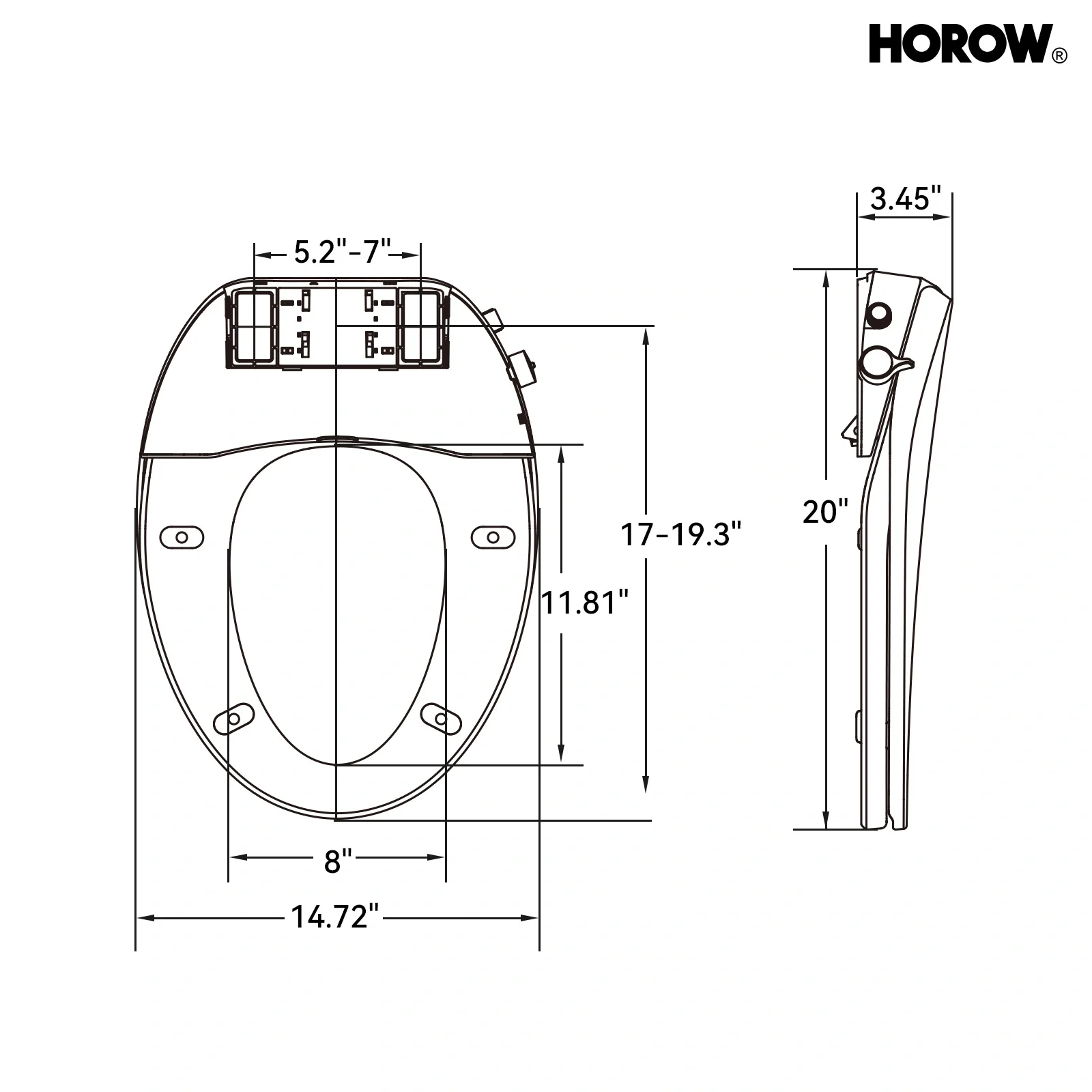 HOROW Bidet Toilet Seat With Dryer Heated Toilet Seat bidet Model B0401 - Image 3