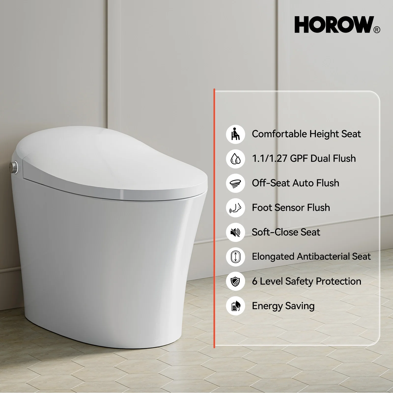 HOROW One Piece Smart Tankless Toilet With Heating Seat Model T10 - Image 8