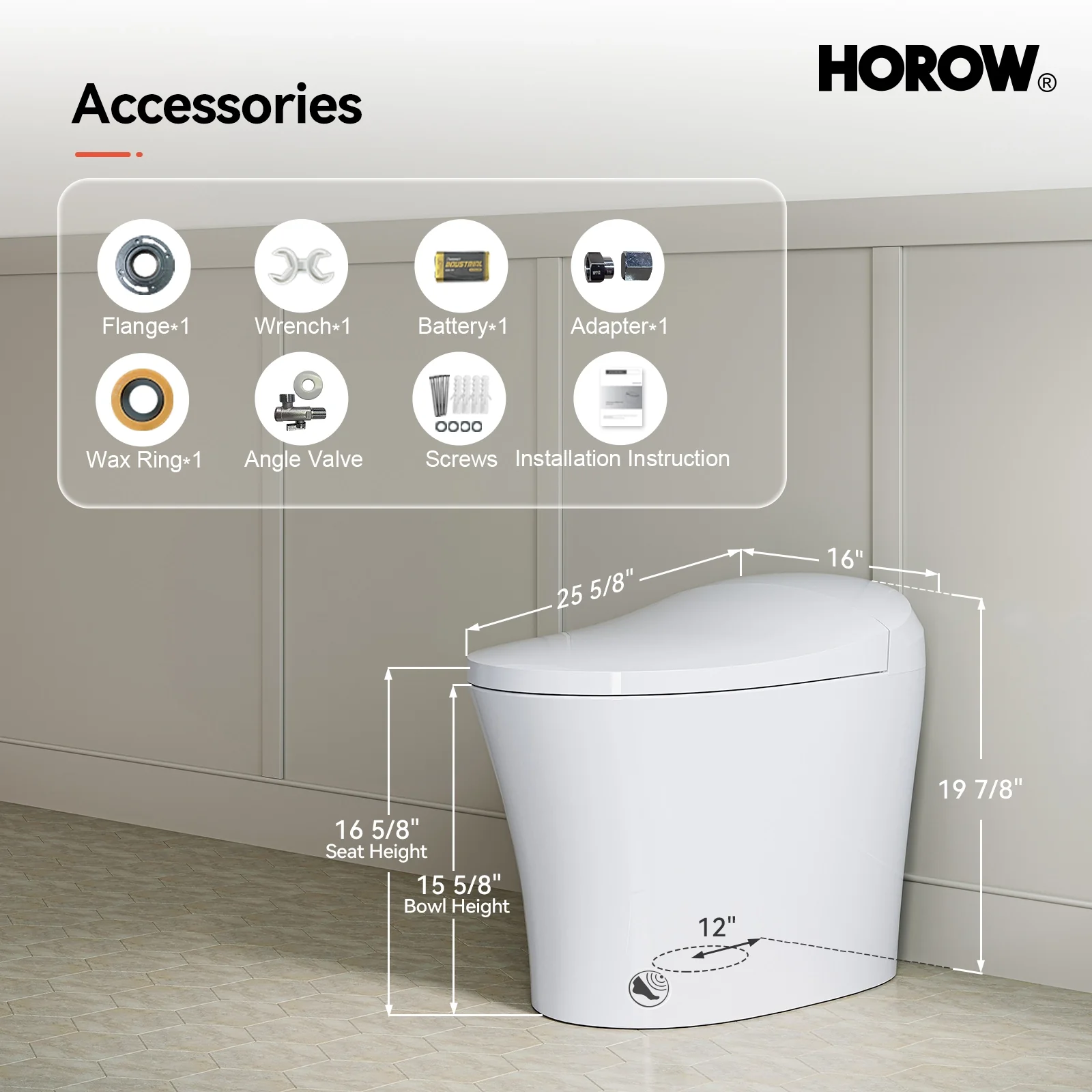 HOROW One Piece Smart Tankless Toilet With Heating Seat Model T10 - Image 9