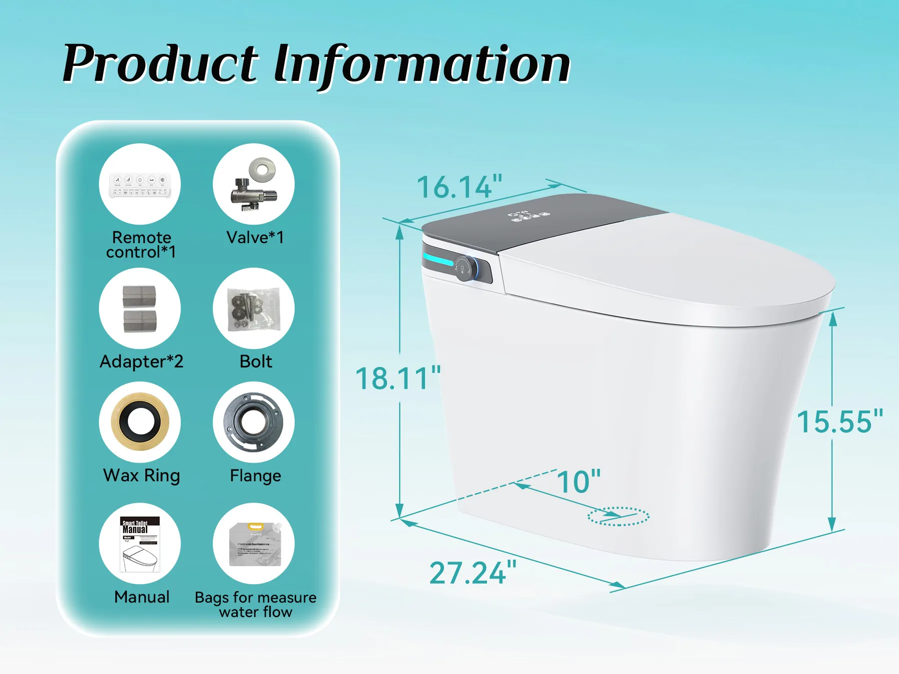 HOROW Smart Toilet with Bidet Seat for 10 Inch Rough In Model T37 - Image 7