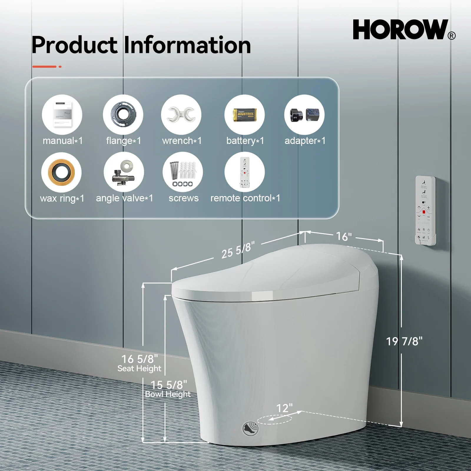HOROW Smart Toilet With Heated Bidet Dual Flush Toilet Model T16 - Image 8