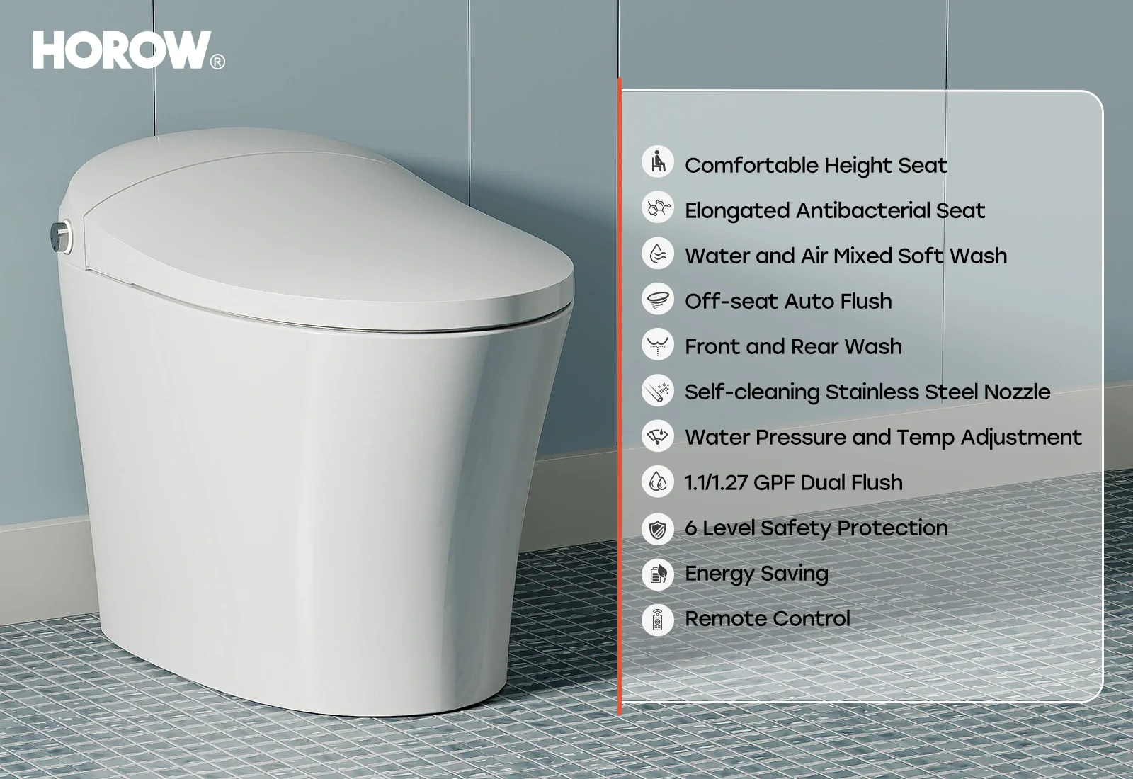 HOROW Smart Toilet With Heated Bidet Dual Flush Toilet Model T16 - Image 9