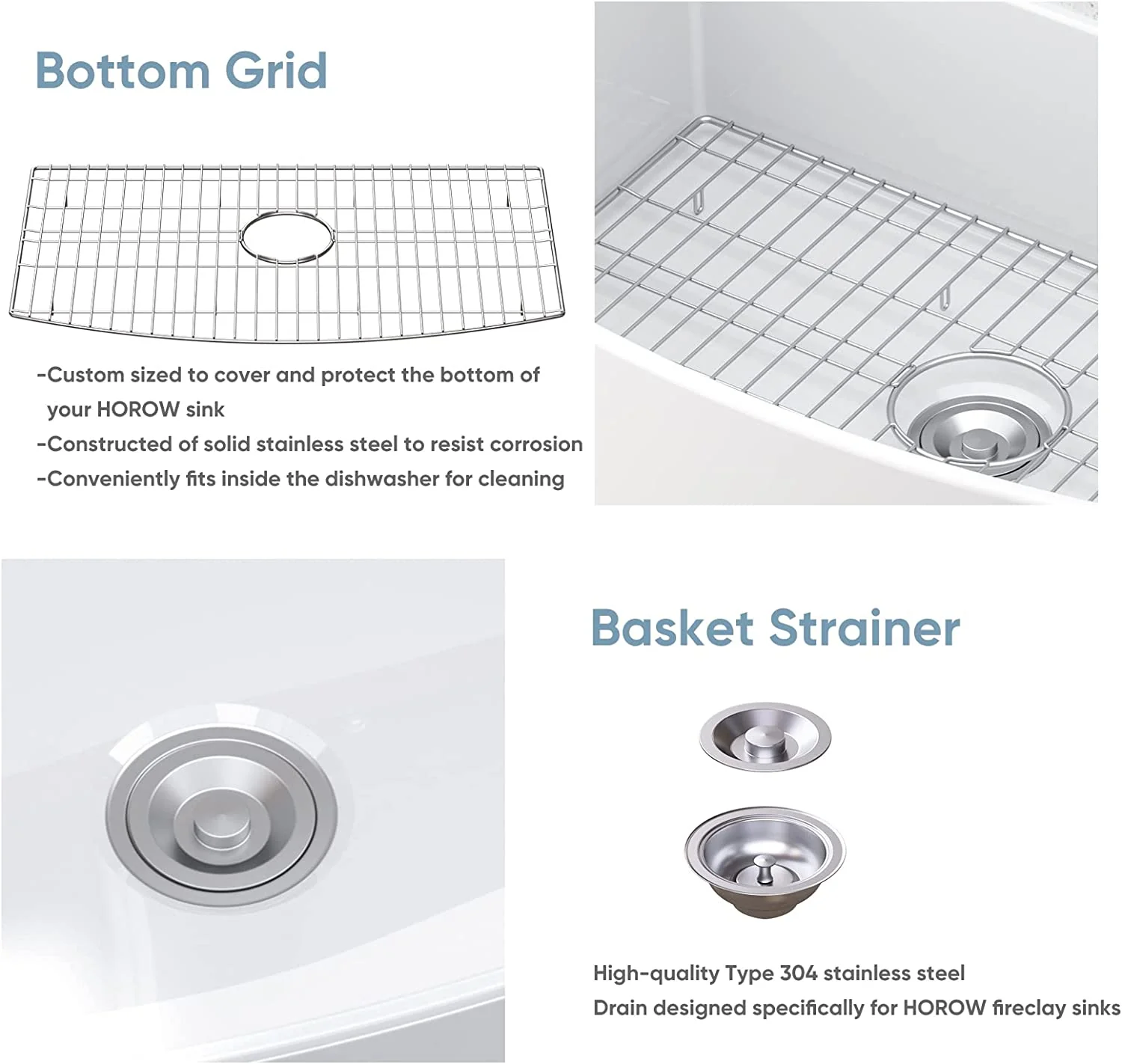 HOROW White Kitchen Sink Ceramic Porcelain Fireclay Single Bowl Model HR-S3318R - Image 5