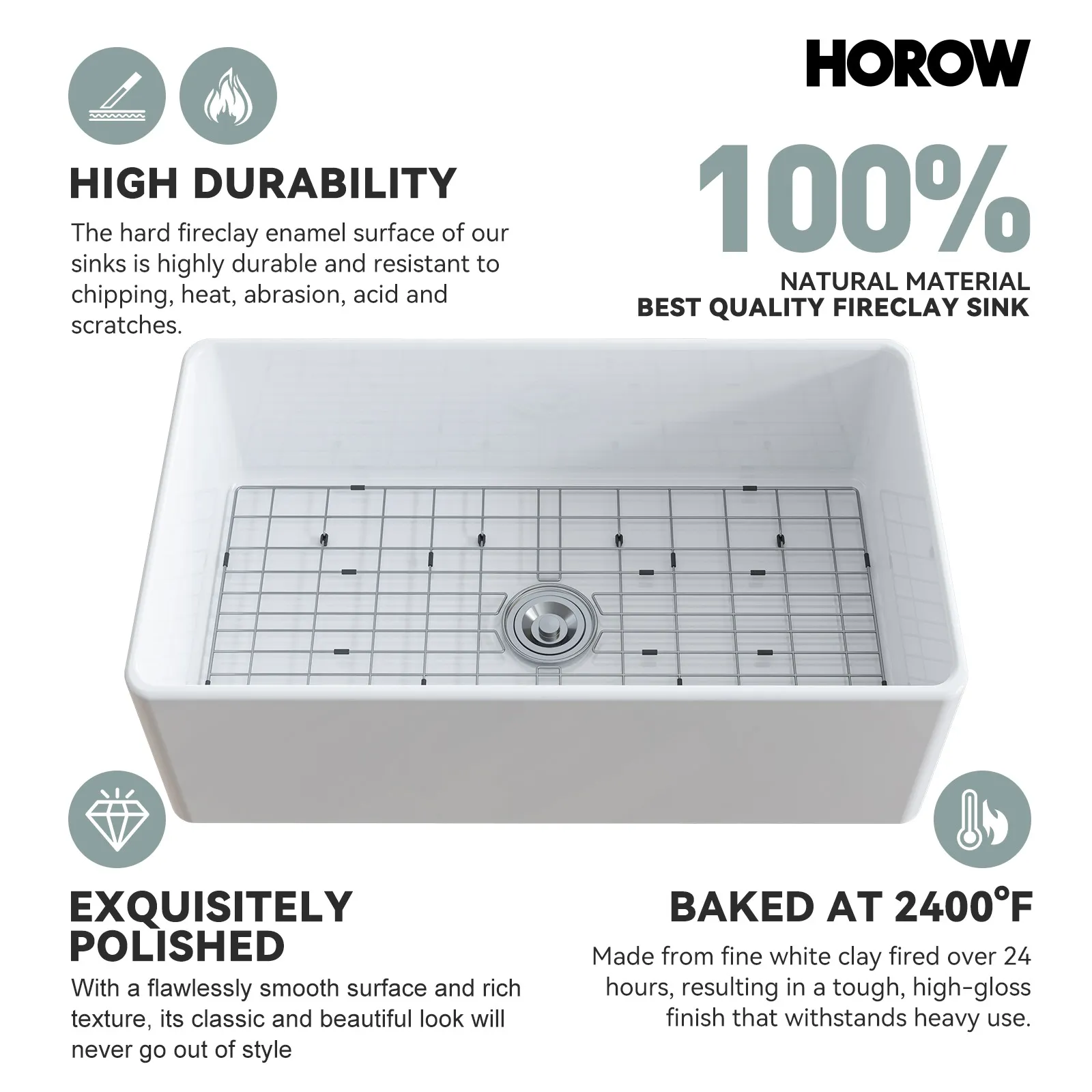 HOROW White Undermount Kitchen Sink 33 Inch Sink Model S3320W - Image 7