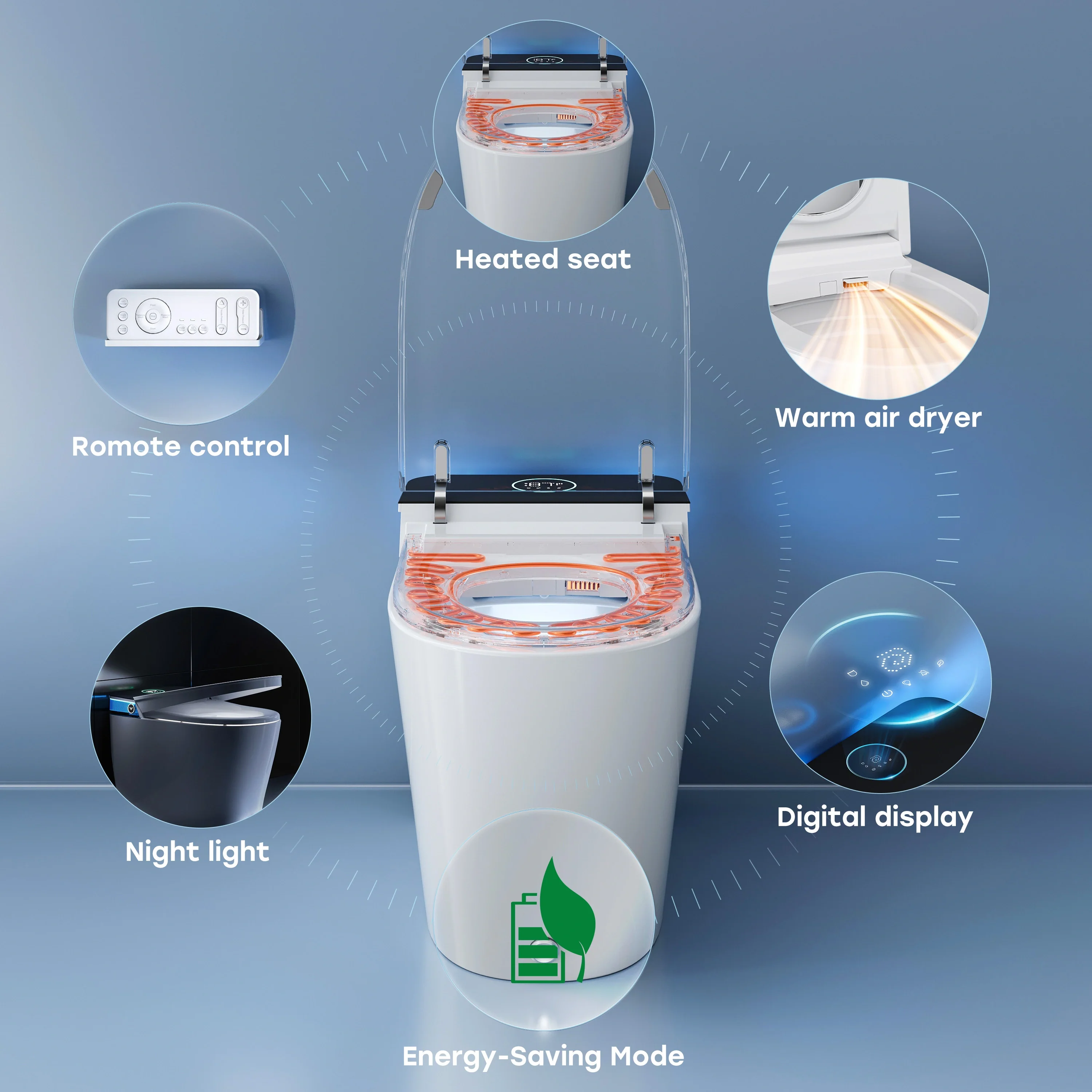 Smart Toilet with Flush Tank and ADA Compliance for 12 Inch Rough In Model T38P - Image 5