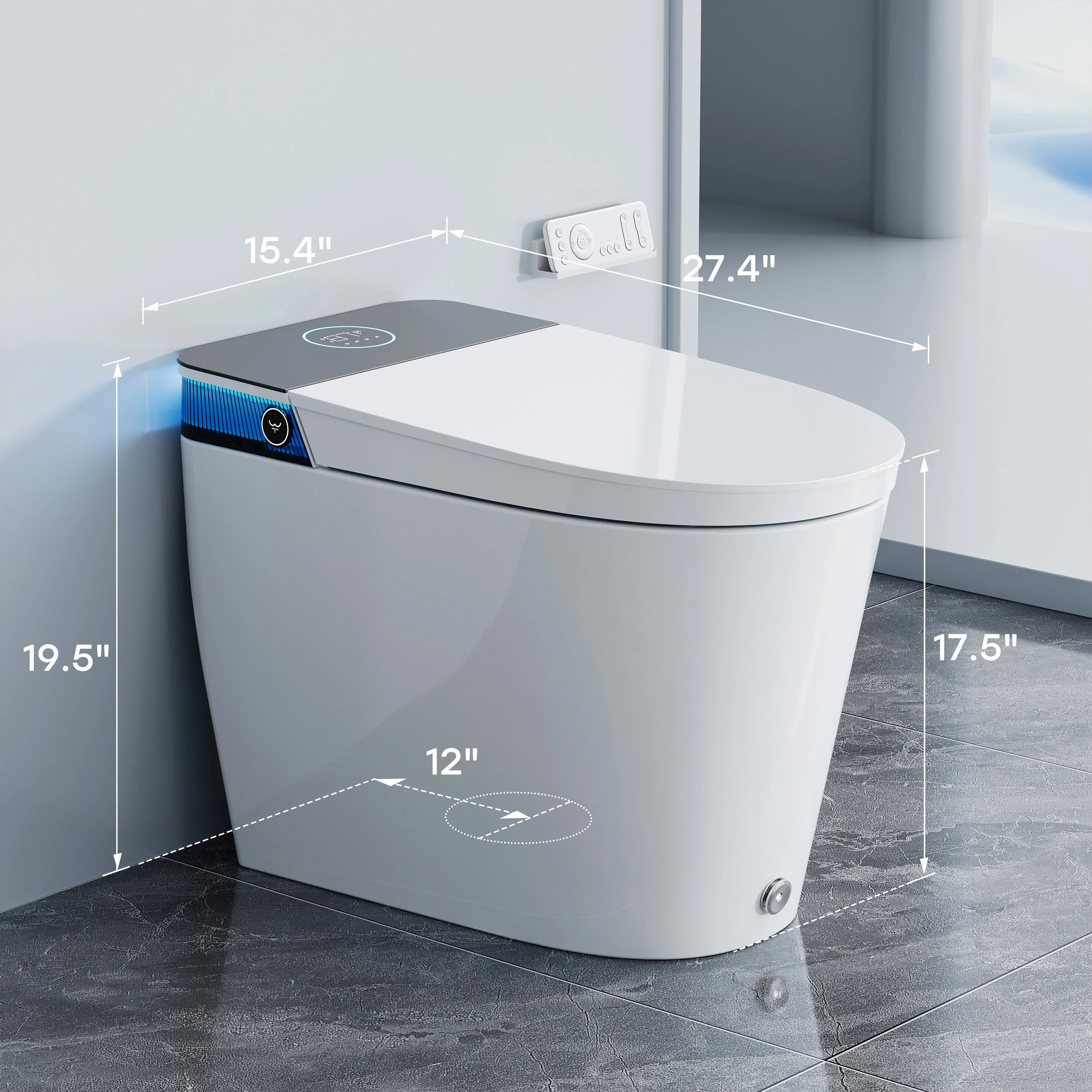 Smart Toilet with Flush Tank and ADA Compliance for 12 Inch Rough In Model T38P - Image 9